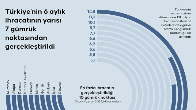 6 aylık ihracatının yarısı 7 gümrük noktasından gerçekleştirildi